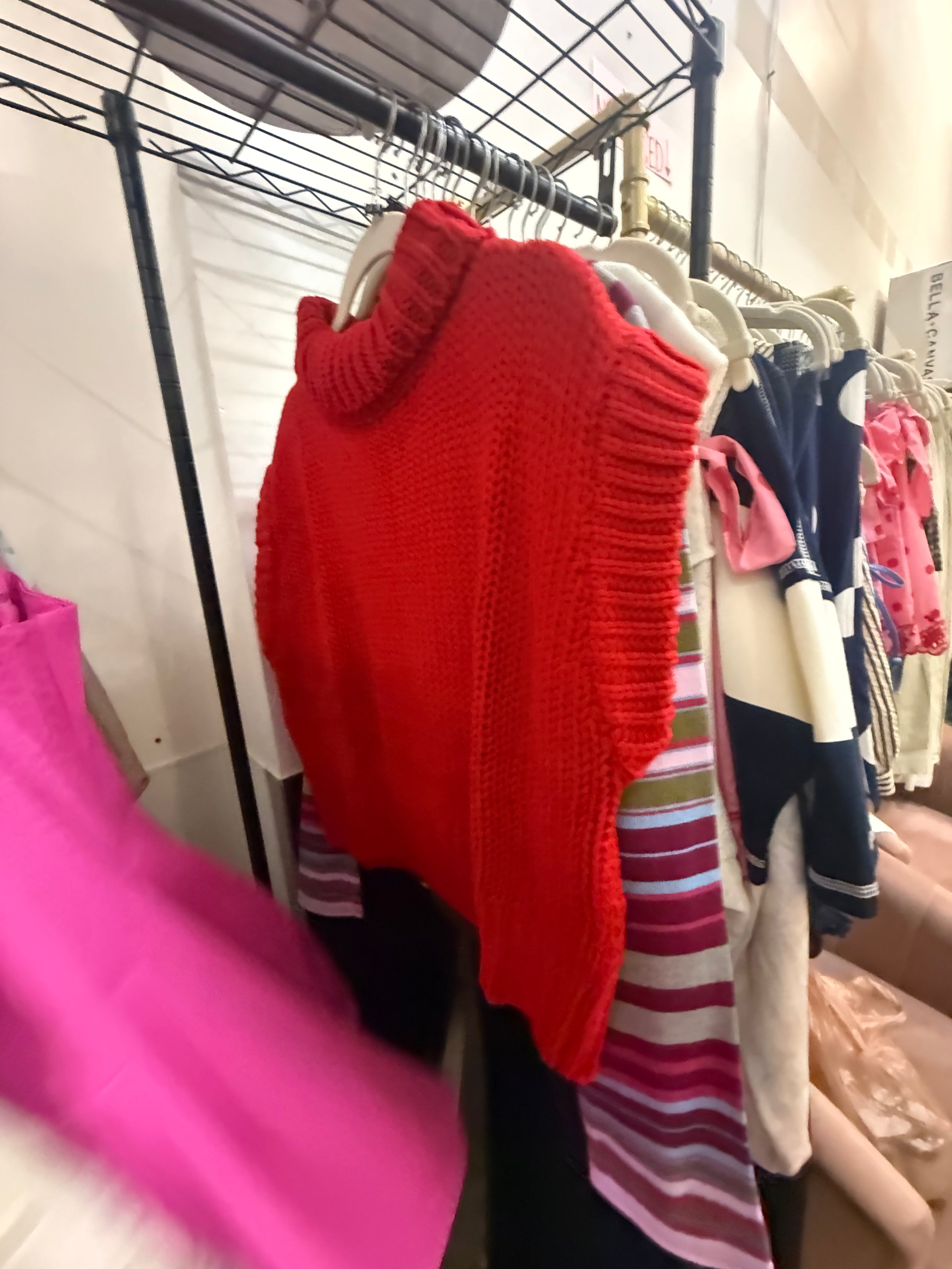 Red Chunky Knit Cowl Neck Sweater Vest