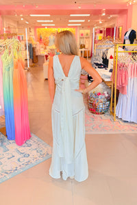 Satin Maxi Dress With Drape Back and Lace Detail - Ivory
