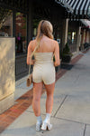 Cream Rhinestone Strapless Romper