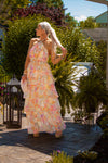Floral Halter Neck Ruffle Maxi Dress