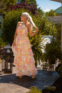 Floral Halter Neck Ruffle Maxi Dress