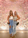 Distressed Pearl and Rhinestone Wide Leg Jeans
