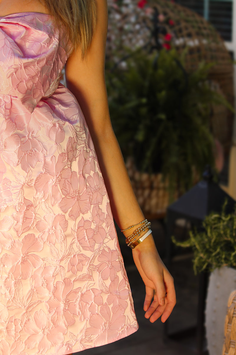 Pink Bow Jacquard Mini Dress