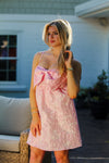Pink Bow Jacquard Mini Dress