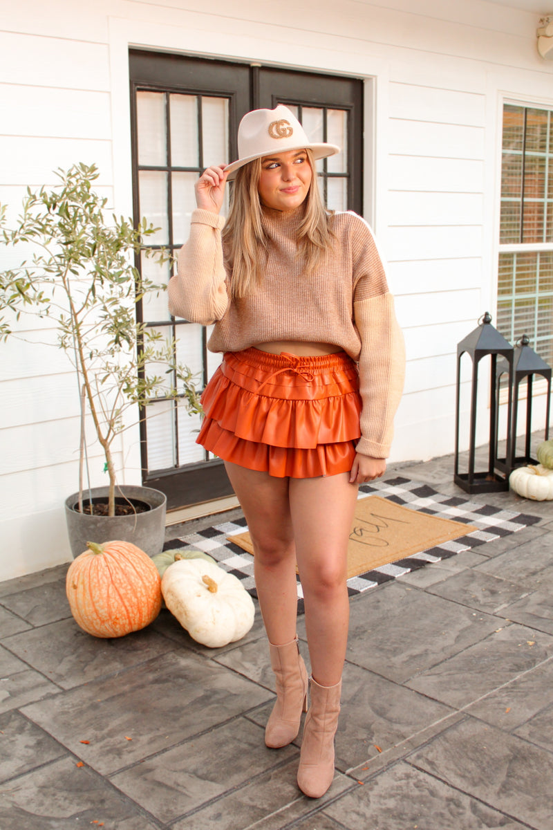 Brown Color Block Mock Neck Sweater