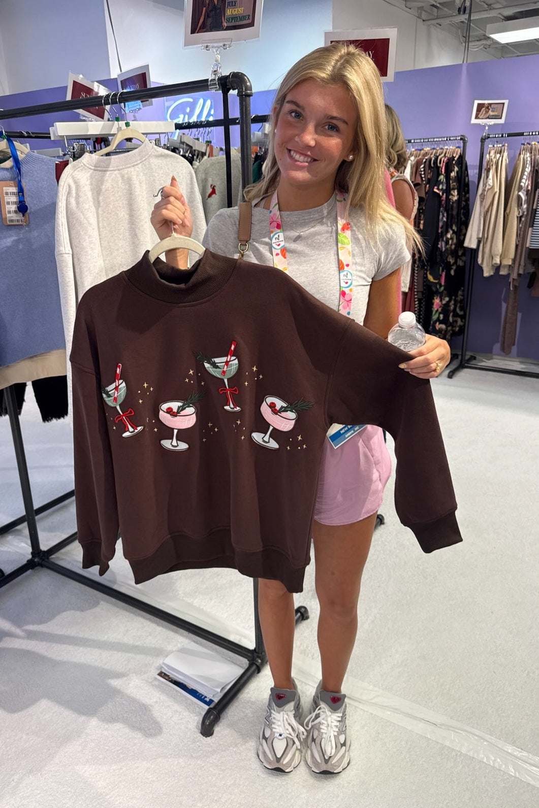 Chocolate Brown Holiday Cocktails Mock Neck Sweatshirt