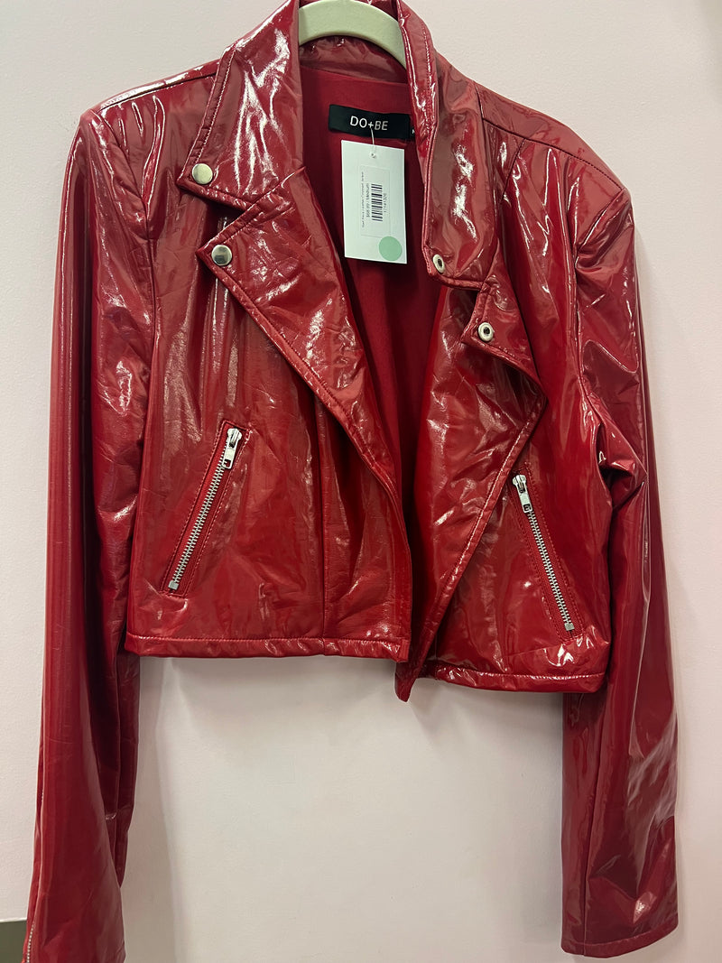 Red Faux Leather Cropped Jacket