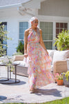 Floral Halter Neck Ruffle Maxi Dress
