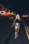 Silver Foil Patch Mini Skirt
