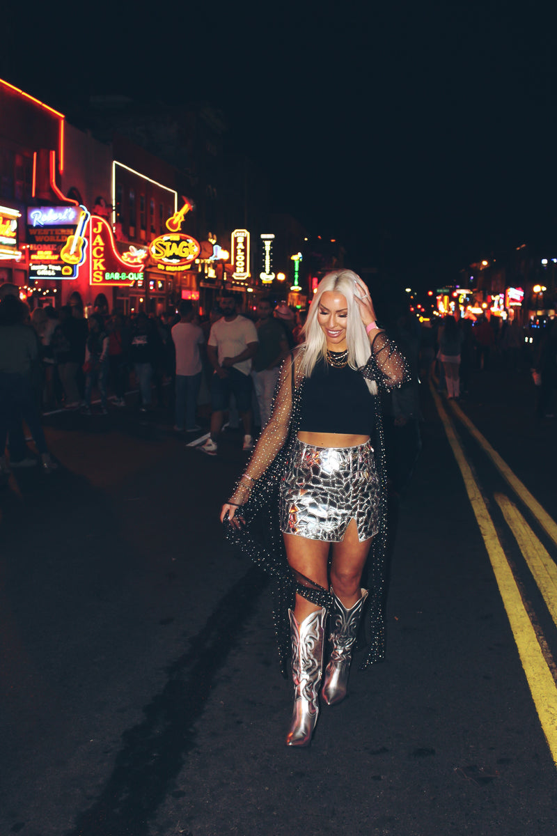 Silver Foil Patch Mini Skirt
