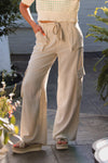 Cream Wide Leg Lenin Cargo Pants