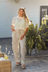Cream Wide Leg Lenin Cargo Pants
