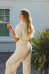 Cream Wide Leg Lenin Cargo Pants