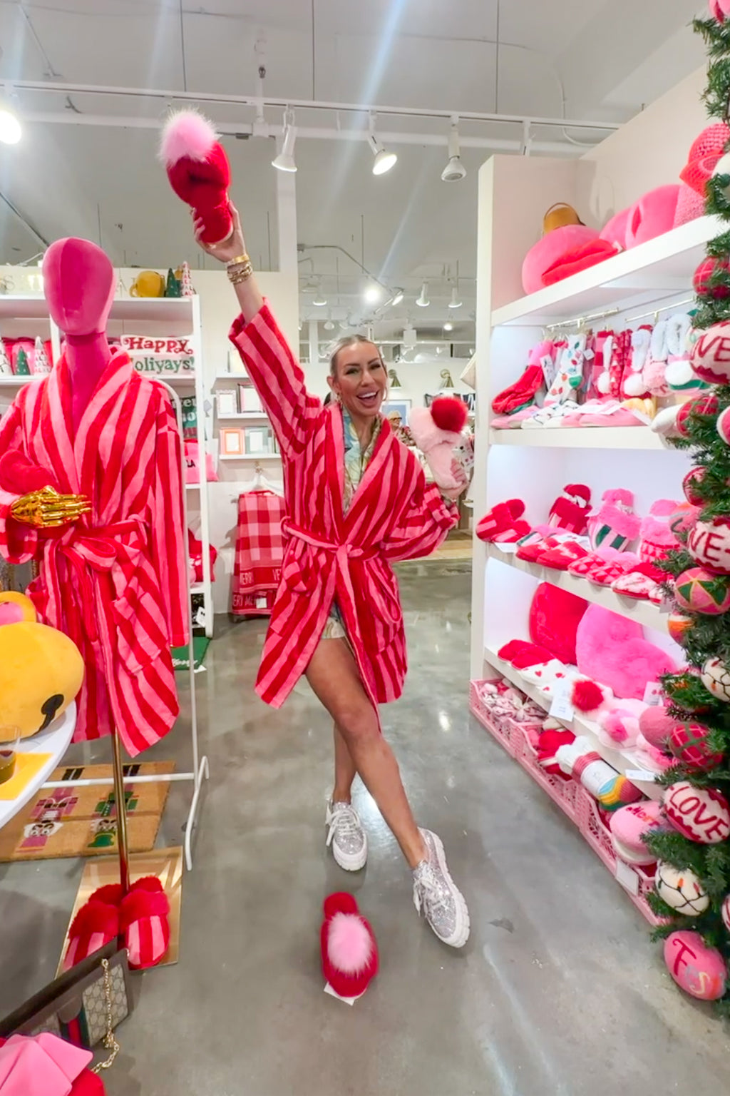 Pink and Red Striped Plush Robe - Shop Kendry Collection Boutique