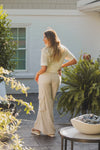 Cream Wide Leg Lenin Cargo Pants