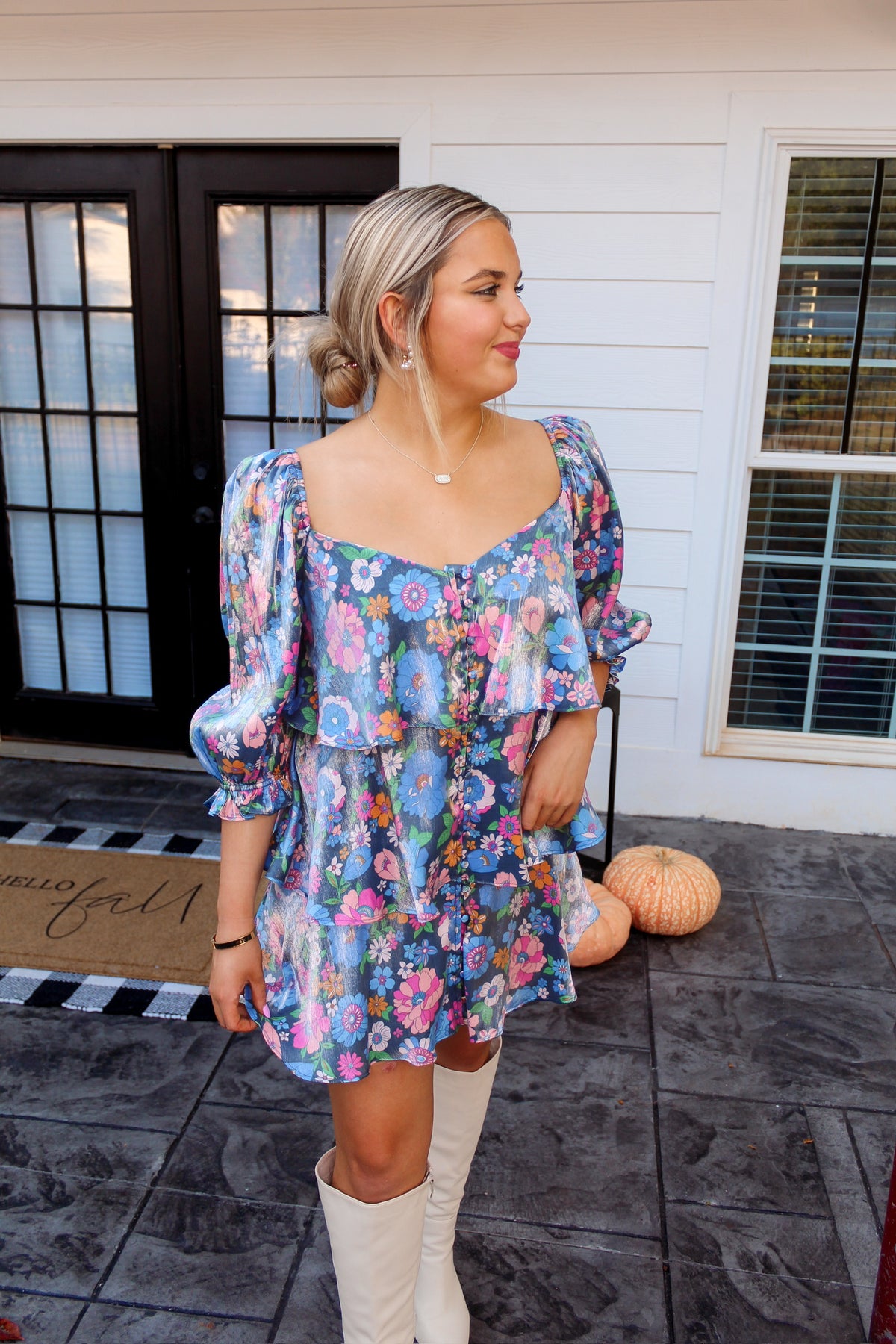 Shimmer Floral Baby Doll Dress
