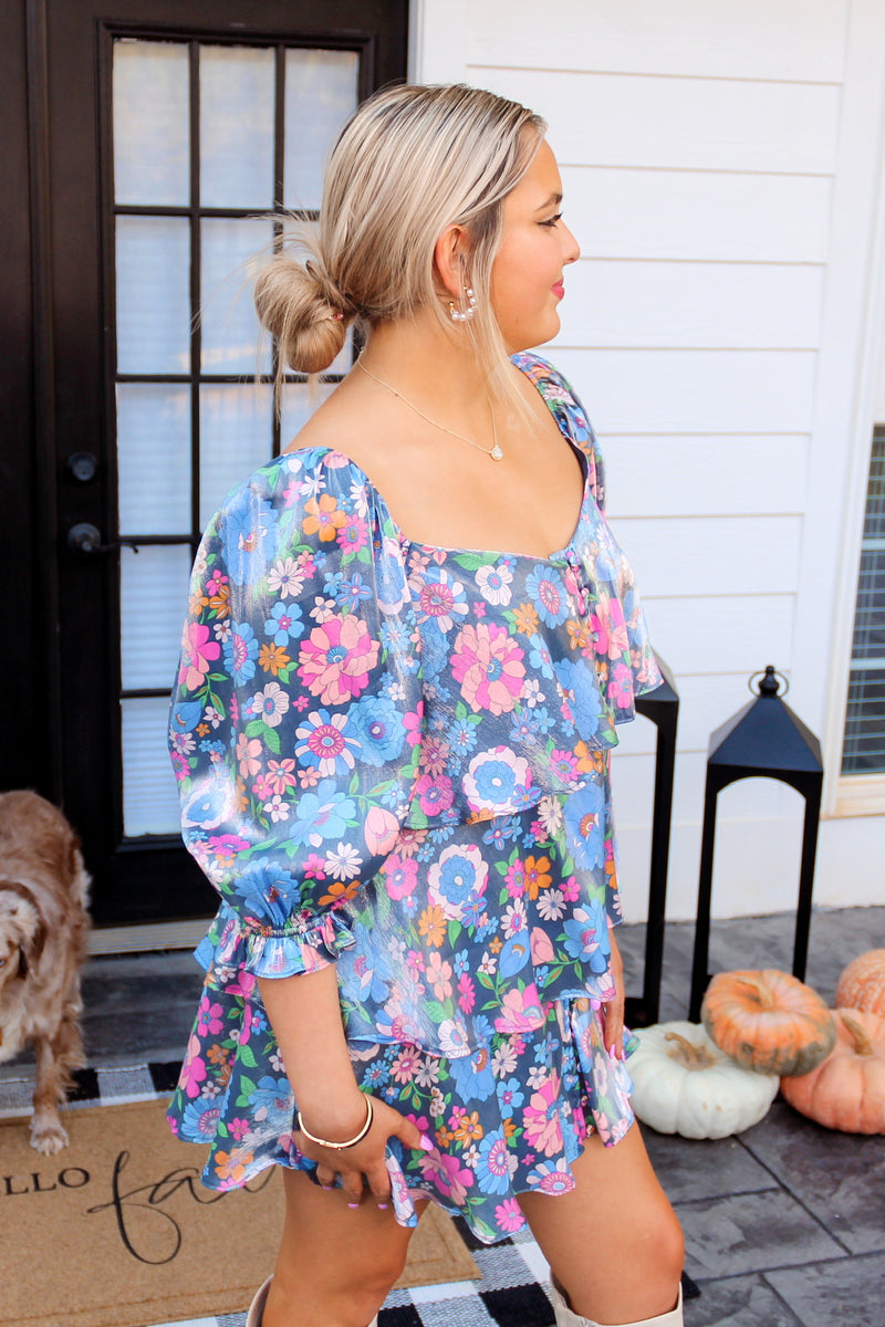 Shimmer Floral Baby Doll Dress