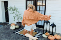 Brown Ruffle Detail Button Down Top