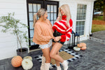 Red Cropped Turtle Neck Striped Sweater