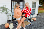 Red Cropped Turtle Neck Striped Sweater