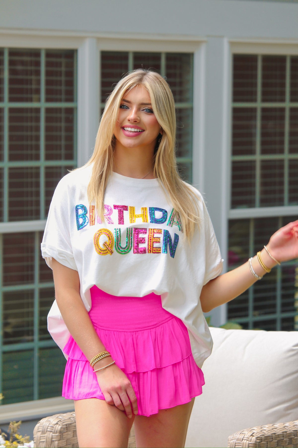 Birthday Queen Sequin Patch T-Shirt