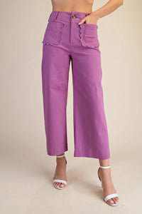 Scalloped Front Pocket Wide Leg Jeans - Orchid Purple