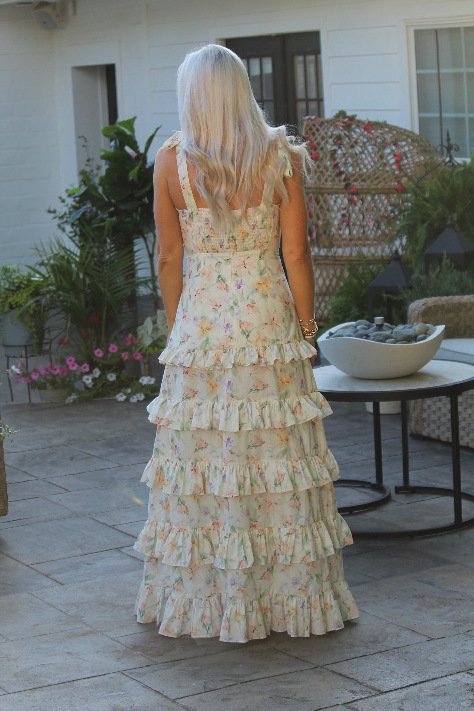Ivory Floral Ruffle Corset Maxi Dress Ivory Floral Ruffle Corset Maxi Dress