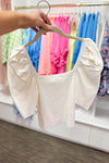 White Puff Sleeve Knit Short Sleeve Top