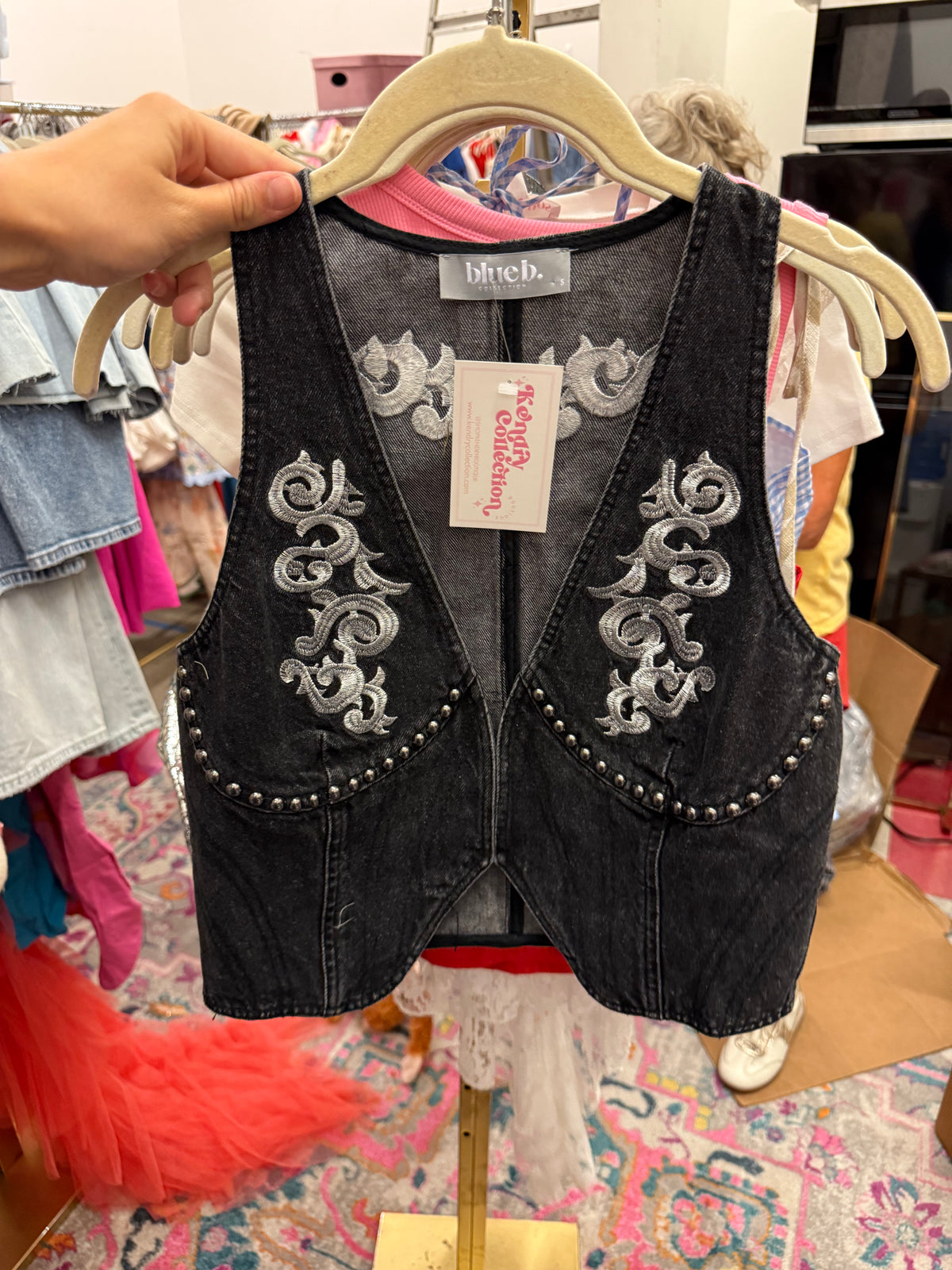 Black Denim Studded Vest