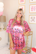 Pink Christmas Lights Sequin T-Shirt Dress