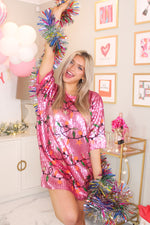 Pink Christmas Lights Sequin T-Shirt Dress