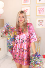 Pink Christmas Lights Sequin T-Shirt Dress