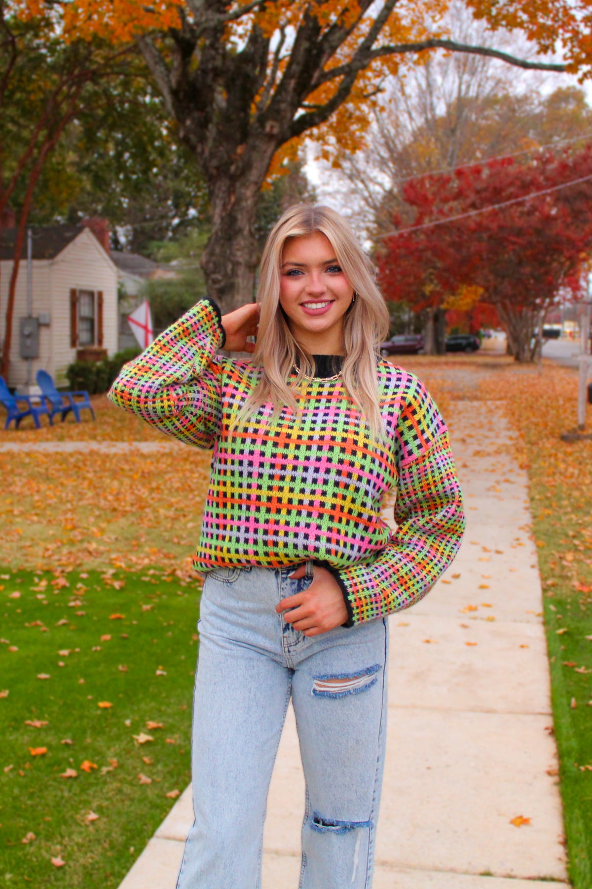 Black Multi Color Plaid Sweater