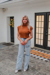 Brown Ribbed Knit Turtleneck Sweater Vest