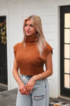 Brown Ribbed Knit Turtleneck Sweater Vest