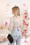 Pearl & Sequin Long Sleeve Crop Top