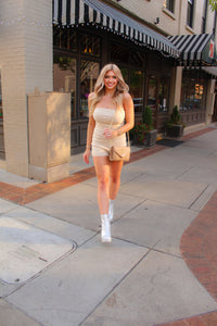 Cream Rhinestone Strapless Romper