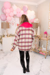 Hot Pink Fur Collar Plaid Shacket