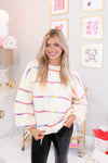 Cream Rainbow Stitch Striped Sweater