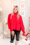 Red Ribbed Turtle Neck Sweater