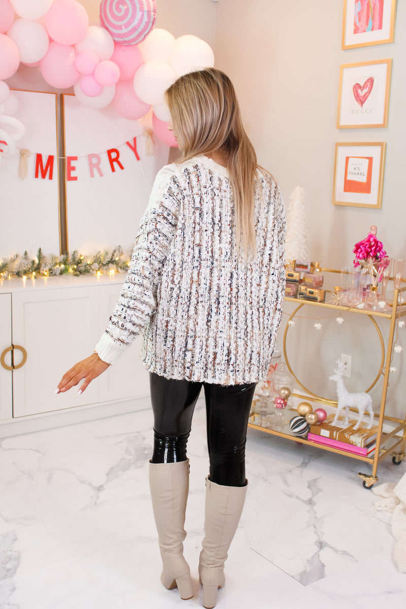 Cream Cable Knit Sparkly Detail Sweater