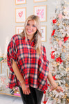 Red Oversized Plaid Button Down Top