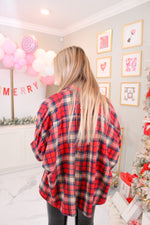 Red Oversized Plaid Button Down Top