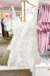 White Square Neck Jacquard Floral Mini Dress