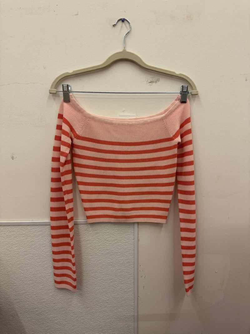 Blush and Coral Striped Off The Shoulder Knit Sweater
