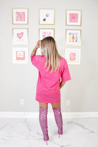 Hot Pink Rhinestone Oversized Top