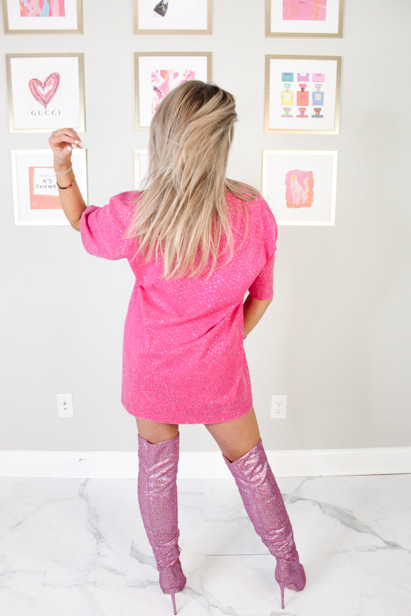 Hot Pink Rhinestone Oversized Top