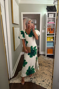 Green Flower Print Puff Sleeve Maxi Dress - Kendry Collection Boutique