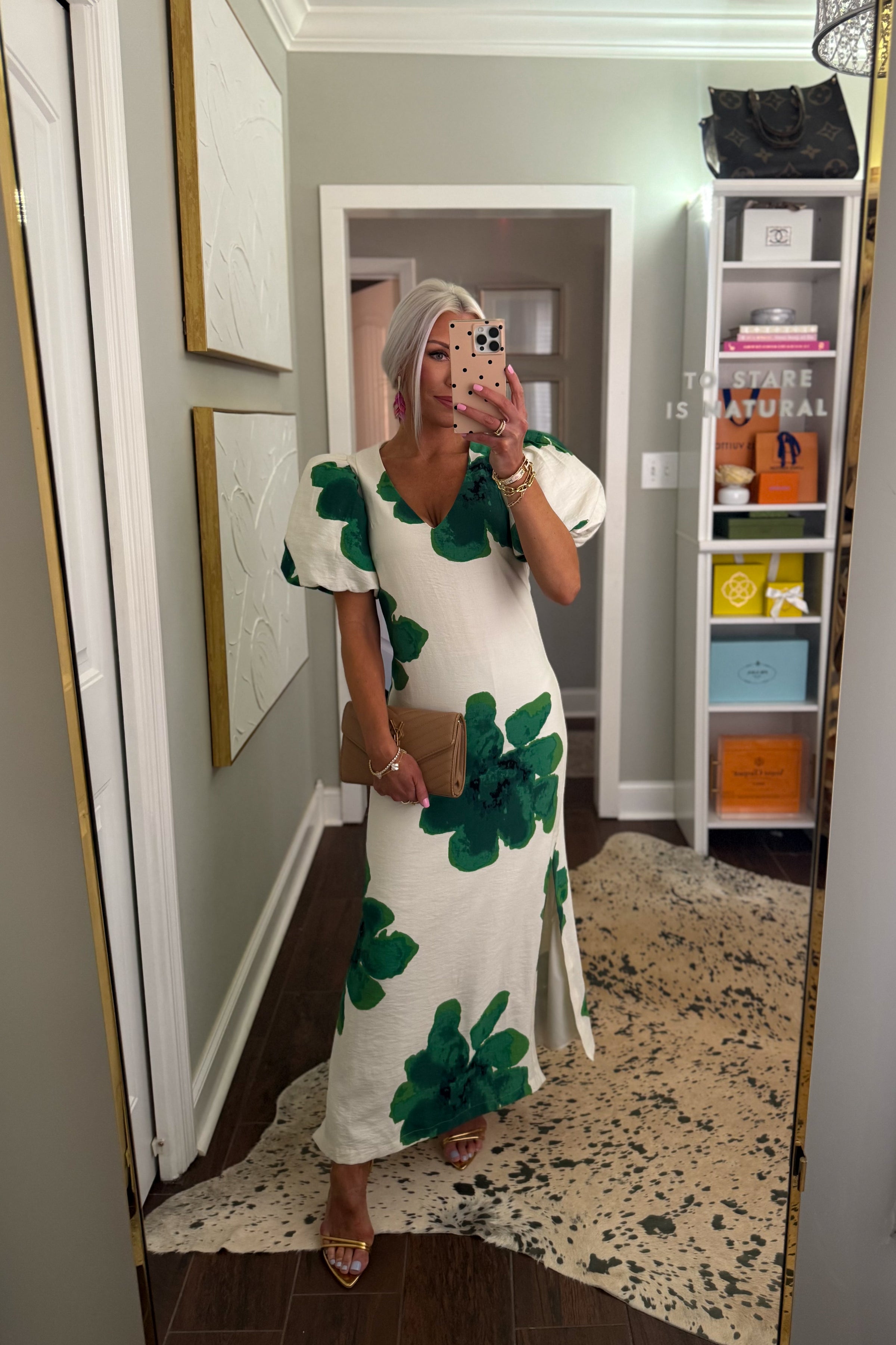 Green Flower Print Puff Sleeve Maxi Dress - Kendry Collection Boutique