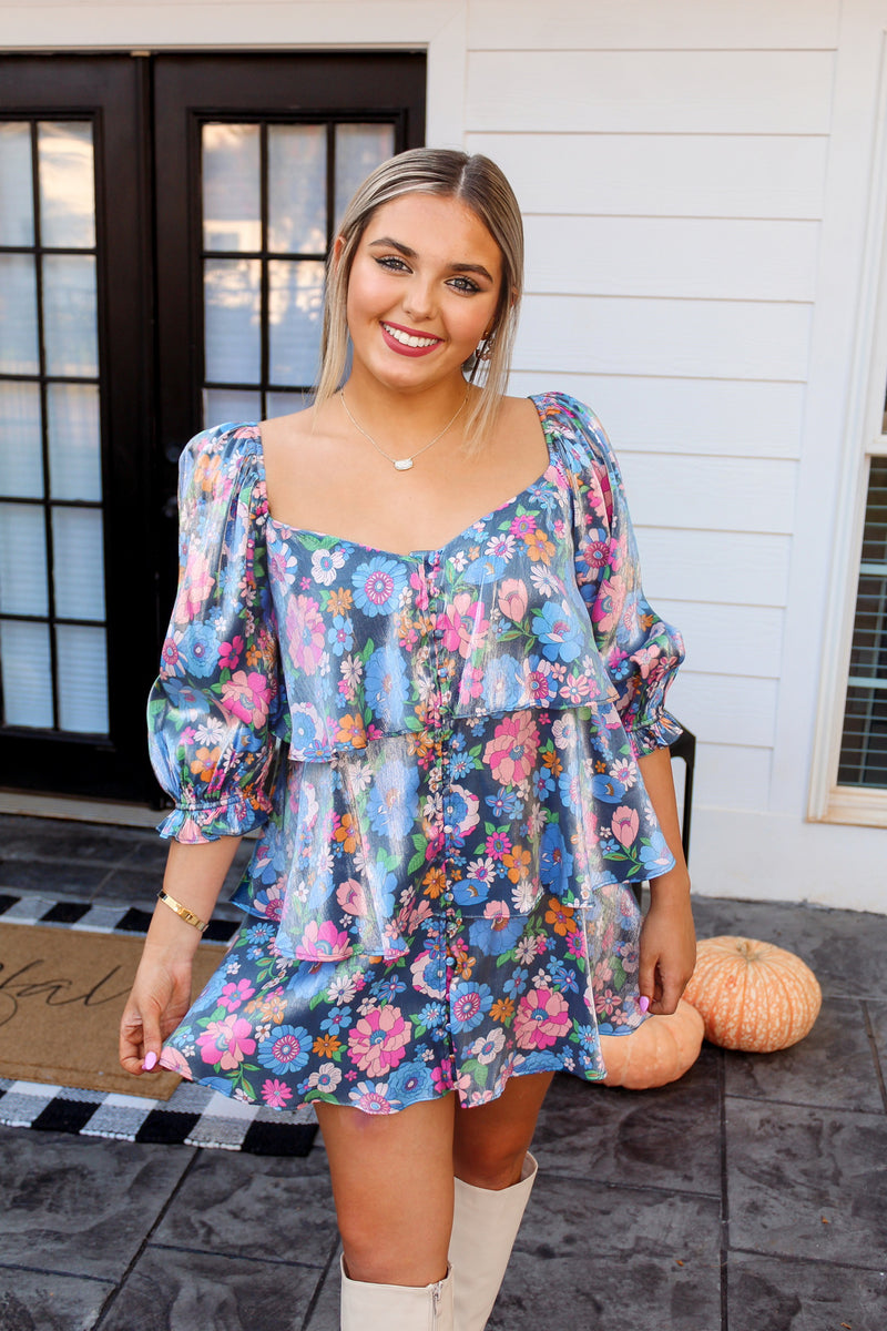 Shimmer Floral Baby Doll Dress